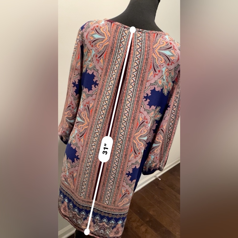 Glam MultiColored Dress Size M Geometric Print Paisley Motifs Vibrant Classic - Picture 13 of 13
